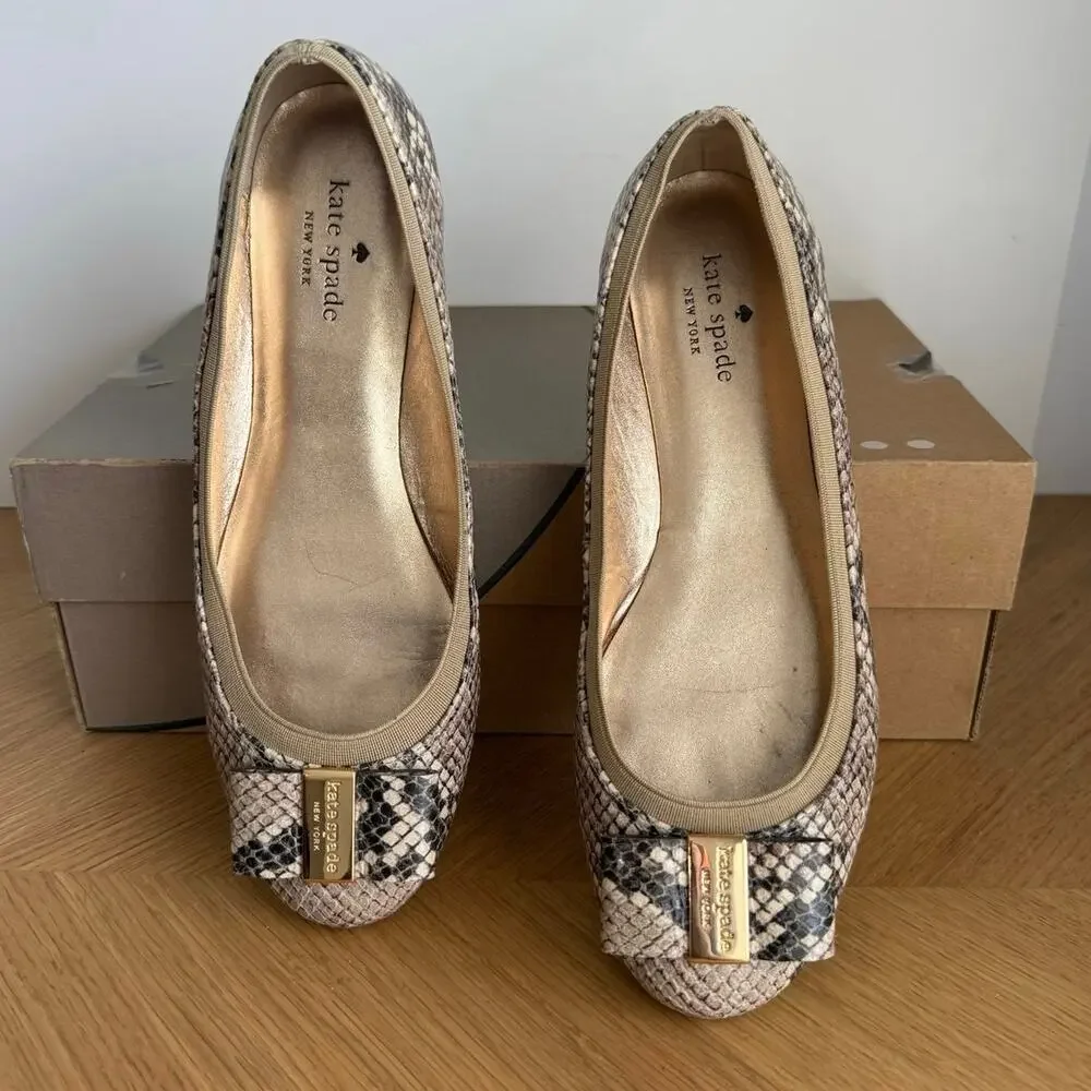 Kate Spade Tock Snakeakin Bow Women Ballet Flats- SZ 8.5
